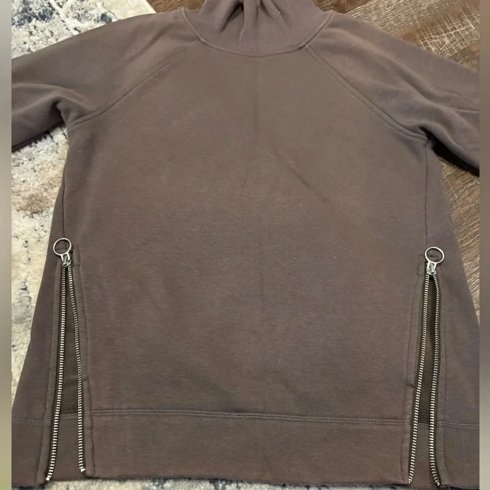 ATHLETA Size XXS Brown DOUBLE COZY KARMA Funnel-Neck Sweatshirt Sweater Women’s - Picture 4 of 6
